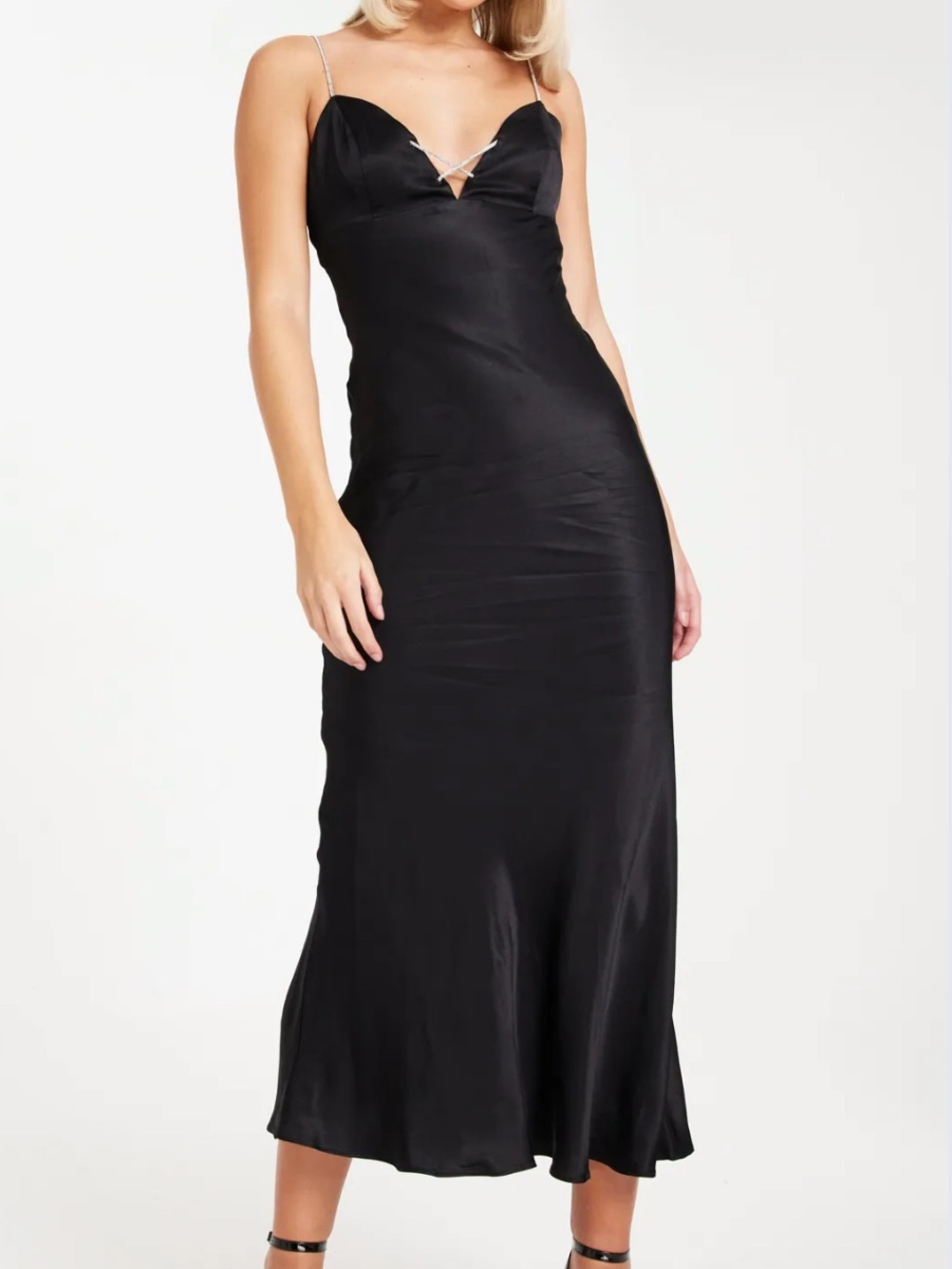 Bardot Black Satin Slip Skirt - Sleek Women's Midi